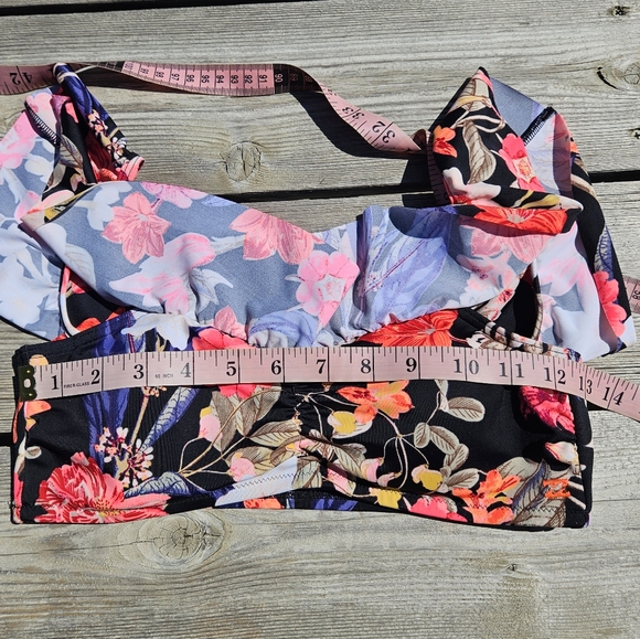 Billabong Floral Bikini Set Size 12 Black And Pink Ruffle Top - Picture 4 of 10